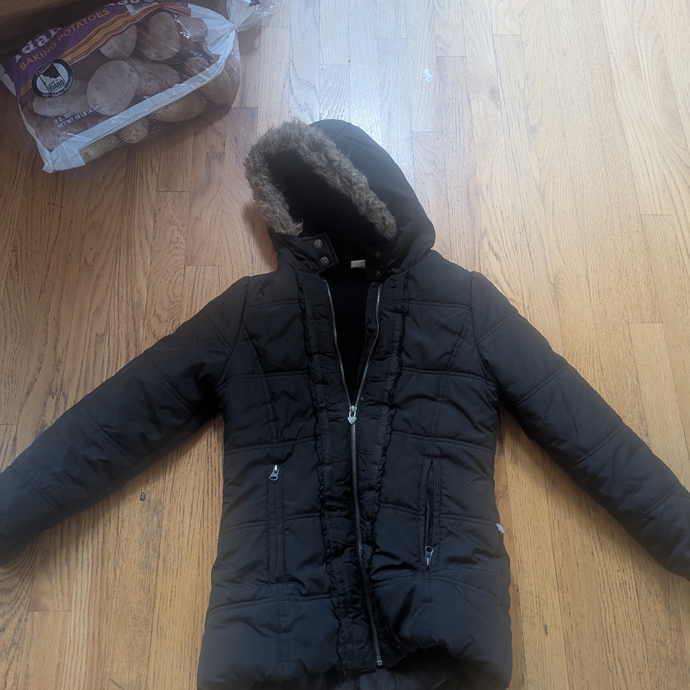 Amy Byer GIRLS 10/12 Black Puffer Jacket COAT with Fur Hood WINTER $88